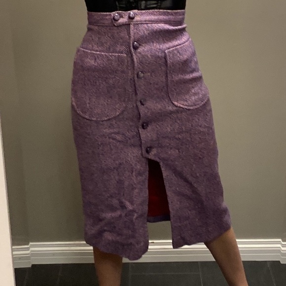 Vintage Herring Bone Purple Midi Skirt - Picture 5 of 8